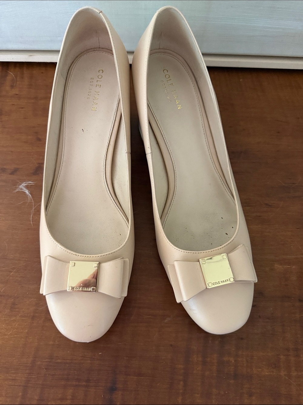 Cole Haan Nude Bow Flats with Gold Accents